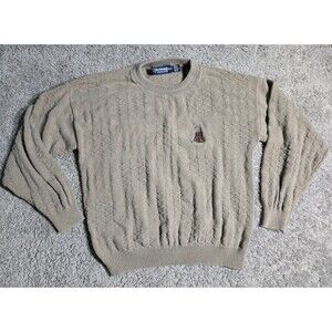 Scottish Isle Vtg Crewneck Golf Bag Sweater Cotton Tan Beige Men's Large